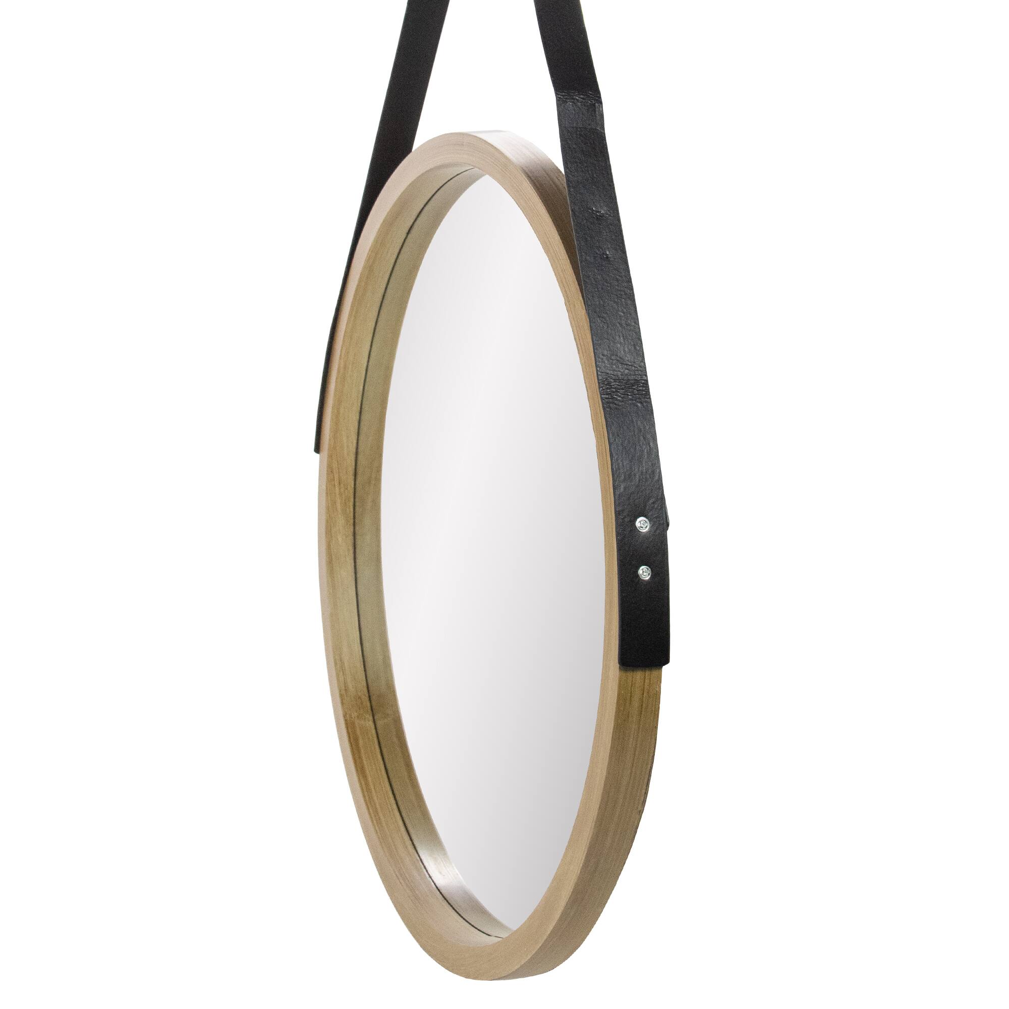 21" Round Woodgrain Modern Mirror